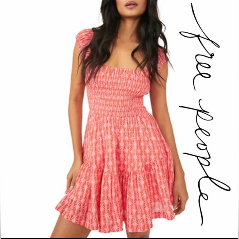 Free People ~ Sweet Annie Mini Dress in Pink Combo ~ Large